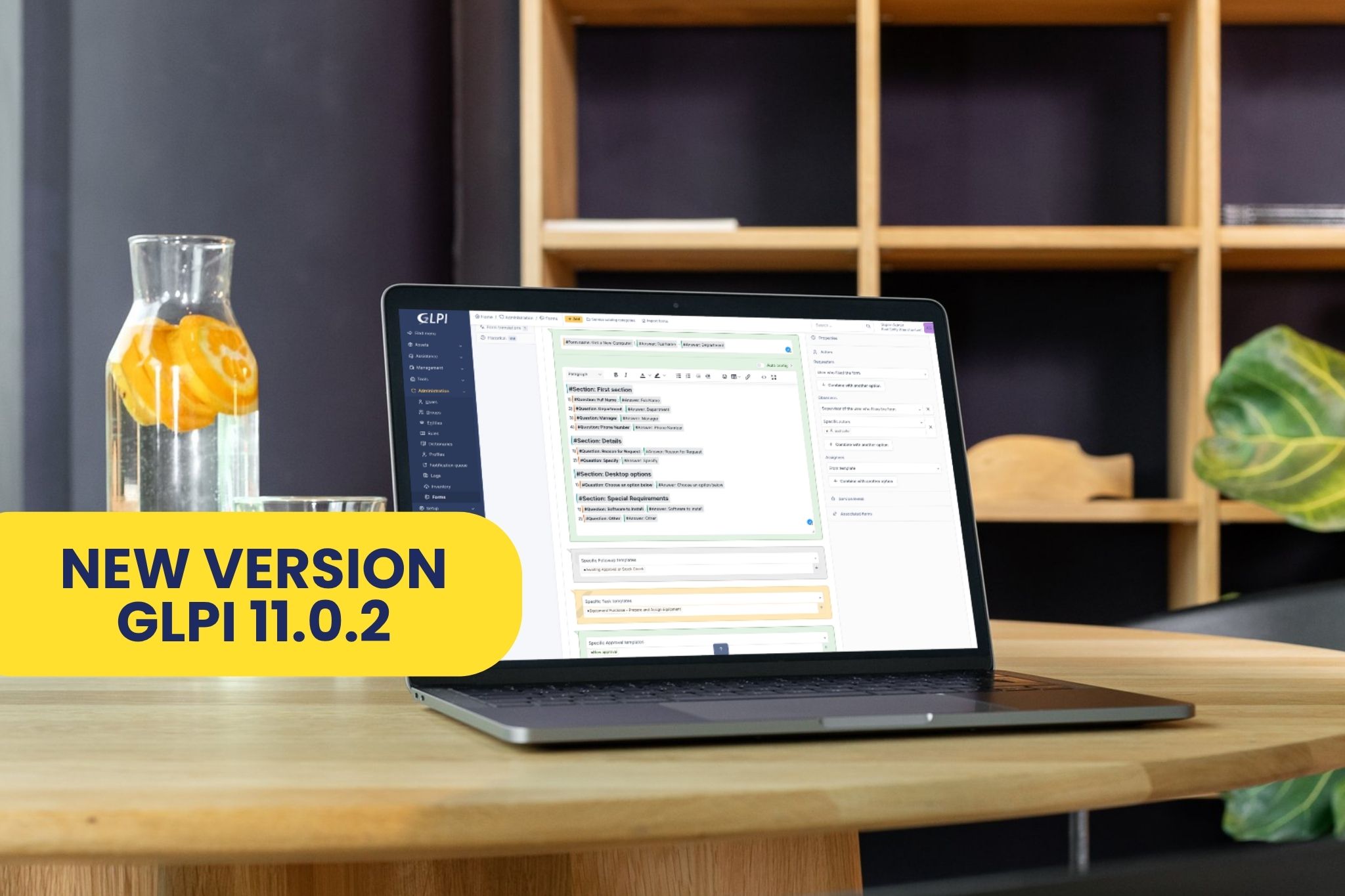 Image depicting a computer with GLPI and the inscription "GLPI new version 11.0.2"